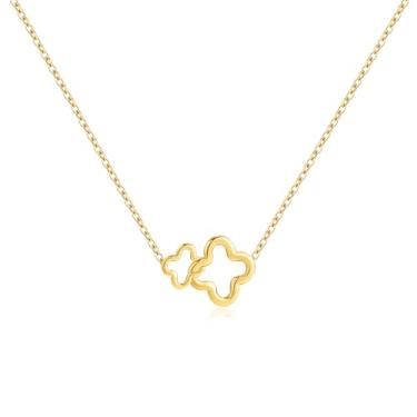 Imagem de MAHSOD Colar de trevo de quatro folhas banhado a ouro 18K requintado colar de trevo de quatro folhas de aço inoxidável flor pingente da sorte joias delicadas presentes, Aço inoxidável, Sem Pedra