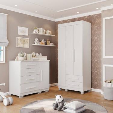 Imagem de Conjunto Quarto Infantil 2 Peças Aurora Espresso Móveis Branco