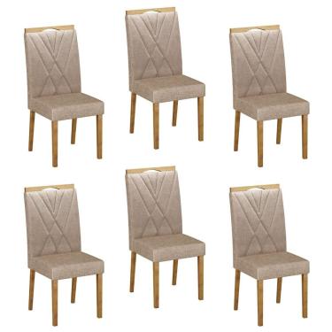 Imagem de Conjunto 6 Cadeiras para Sala de Jantar Pés em Madeira Maciça Lara Bege/Freijó