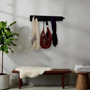 Imagem de Cabideiro de Parede Porta Bolsas Mochilas Tolhas Pinos Preto Laca