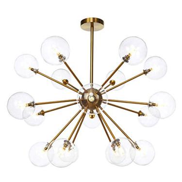 Imagem de Lustre de bola de vidro de meados do século com acabamento em latão, luminária pendente de 18 galhos de luz para sala de estar, cozinha, escadas, luminária de teto semi-embutida G4 com bolas