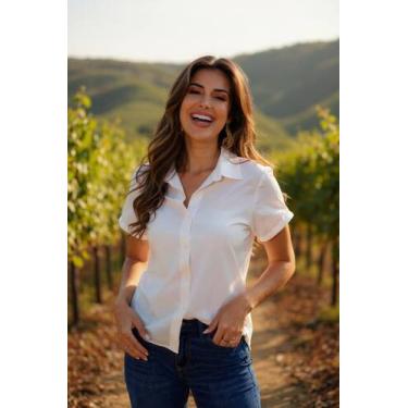 Imagem de Camisa De Botão Alfaiataria Sem Bolsos de Manga Curta Feminina Elegant