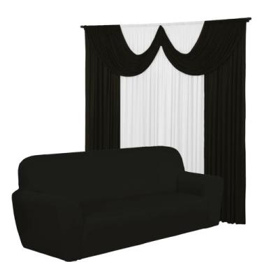 Imagem de Kit Cortina Paris 2 Metros + Capa de sofá Avulsa De 4 Lugares Malha Ge