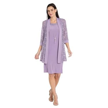 Imagem de Vestido formal sólido na altura do joelho e jaqueta de renda com lantejoulas listradas, Lilás, 52