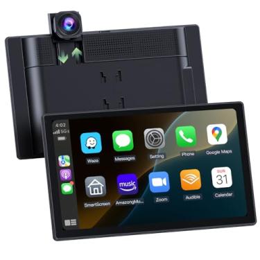 Imagem de [Atualização 2025] Tela Apple Carplay para carro e tela automotiva Android com câmera de painel 4K, câmera de reserva, tela HD IPS portátil de 9 polegadas para carro, navegação GPS, Bluetooth, AirPlay