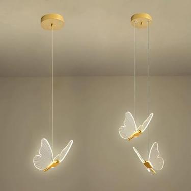 Imagem de Pendente Dourado Borboleta de Luz LED 3 Cores em 1 Luminária de Teto Decorativa Bivolt | APOLLO'S STORE (Luz Borboleta - Dupla)