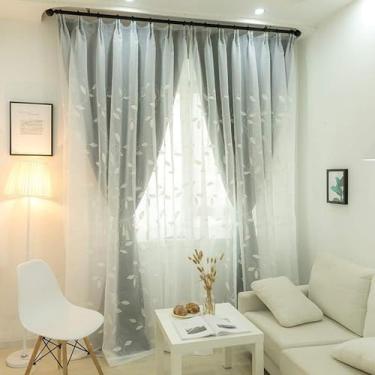 Imagem de Cortina blackout de janela de camada dupla para sala de estar, painel de cortina sólido em camadas bordadas, quarto/isolamento térmico com sobreposição de tule plissado sombreado, 1 peça, azul marinho