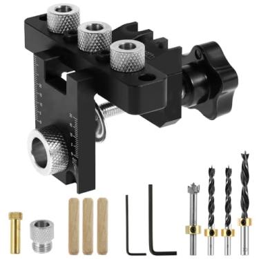 Imagem de JJ Kit de gabarito de cavilhagem de liga de alumínio 3 em 1 guia de furo de broca gabarito localizador de perfuração preciso guia de posicionamento de perfurador portátil com brocas de 8 mm 10 mm 15