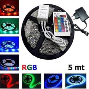 Imagem de Fita de led RGB, 5mt com fonte eletrônica + controle remoto, Bivolt