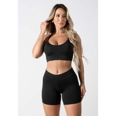 Imagem de Conjunto Fitness Feminino Short Curto Suplex e Top Alcinha Fina Sem Bo