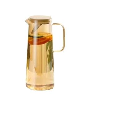 Imagem de Jarro Jarra de água vidro 1,35 L/1,8 L com tampa e alça, jarra para geladeira, chá gelado café, bebidas, utensílios para servir(Brown,Grande)