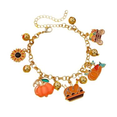 Imagem de MMIUAEG Pulseira de Dia de Ação de Graças Abóbora Peru Folha de Bordo Peru Esquilo Pinha Abóbora Pulseira Ajustável para Mulheres Joias de Outono e Férias, Medium, Zinco, Sem Pedra Preciosa