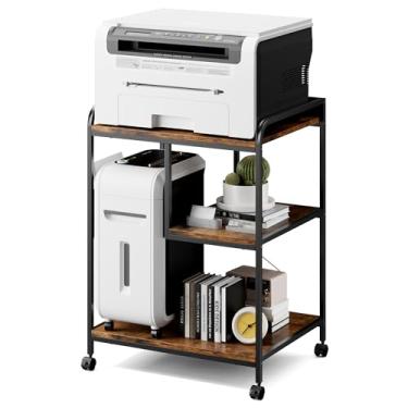 Imagem de Warmiehomy Mesa de impressora com suporte grande de armazenamento para impressora com rodas para escritório em casa, suporte de torre de PC, carrinho de computador host, prateleira para triturador de