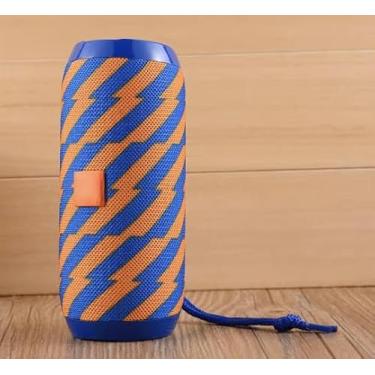 Imagem de Caixa de Som Portátil Bluetooth, Rádio FM, Entrada USB, Bateria Recarregável, Design Compacto (Azul e Laranja)