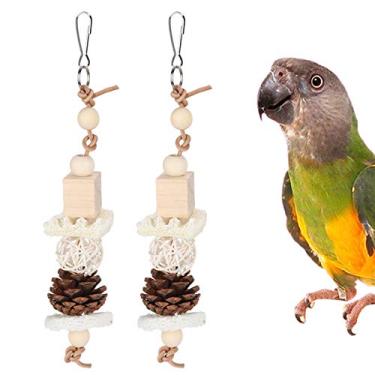 Imagem de 2 peças de brinquedo de mastigar de bucha para animais de estimação pássaro papagaio bola de vime brinquedo para pequenos periquitos, calopsita, conures de tentilhão e arara