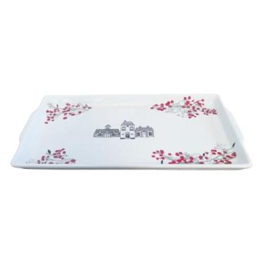 Imagem de Bandeja Porcelana Grande Decorada Natal Azevinhos Elegante Mesa Posta Presentear Fim De Ano Só Art's