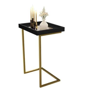 Imagem de Mesa de canto Espelhada com Pés de Ferro e Elegante Apoio Sala Sofá Moderna Decoração,mesa lateral para sofá(Preto Pé Dourado)