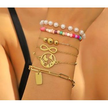 Imagem de Pulseira feminina banhada a ouro 14 K - Pulseira delicada com símbolo do infinito lua e estrela, pulseira hipoalergênica personalizada, não mancha, presente de aniversário de Natal, joias modernas, 8