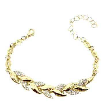 Imagem de Pulseiras femininas douradas modernas e delicadas com strass, corrente de folhas, presentes de casamento, dama de honra, joias para mulheres, One Size, Metal, Sem Pedra Preciosa