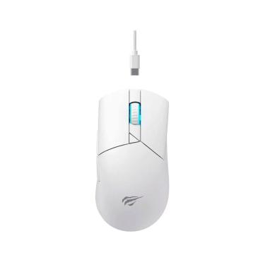 Imagem de Mouse Gamer Havit MS966S, 10000DPI, Com fio (USB-C) + 2.4G (USB) + Bluetooth 5.2, 7 Botões Branco