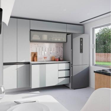 Imagem de Cozinha Modulada 5 Peças 3 Aéreos 1 Balcão 1 Paneleiro Nara Cabecasa Madeiramadeira Cinza Claro