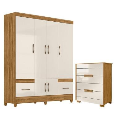 Imagem de Guarda Roupa Casal Ms912 E Cômoda Dhara Freijó Off White - Moval