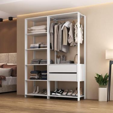 Imagem de Guarda-roupas Closet Modulado 135cm 2 Peças Com 2 Gavetas E Cabideiro Multimóveis Mp4320 - Branco Branco