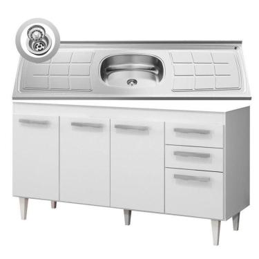 Imagem de Balcão Gabinete Lis E Pia Inox 150cm 4 Portas L03 Lis - Mpozenato Branco-castanho
