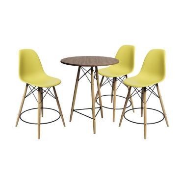 Imagem de Conjunto Mesa Bistrô Eames Eiffel Amêndoa Com 3 Banquetas Amarelas De Madeira - Cor: Marrom