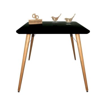 Imagem de Mesa Jantar Pés Palitos Tampo Quadrado Vidro Laqueado 90cm Preto
