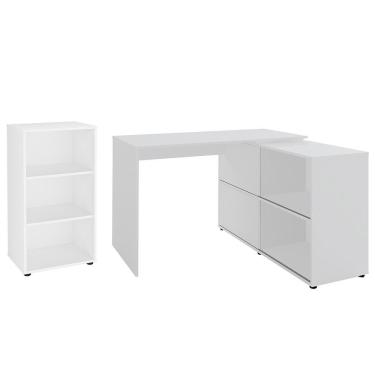 Imagem de Mesa Escrivaninha Em L Link E Estante Livreiro 45x81cm Lean A06 Branco - Mpozenato