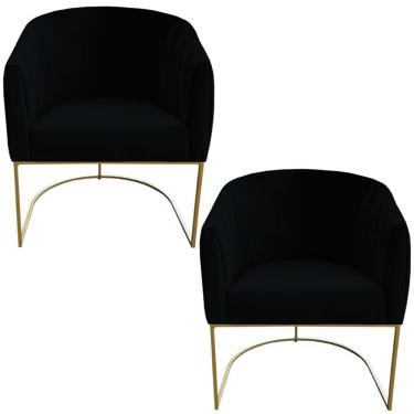 Imagem de Kit 02 Poltrona Julia Com Base De Ferro Sala De Estar Escritório Recepção Clinica Suede Preto D'classe Decor