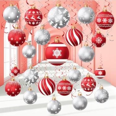 Imagem de Harrycle Conjunto de 54 peças de decorações de pendurar de Natal, espirais, decoração de bola, enfeite de teto, para chá de bebê, suprimentos de festa de inverno (vermelho prata)