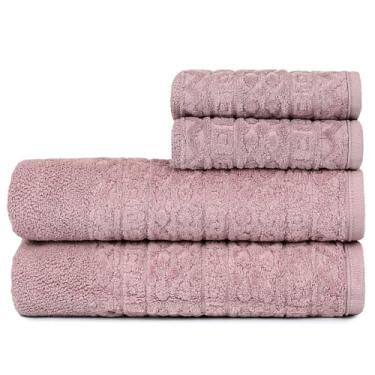 Imagem de Toalha de Banho Gigante, Jogo/Kit 4 Toalhas (2 Banho + 2 Rosto) Macia Algodão Luxo Barra Aveludada Alta Absorção(Sorvete de Uva)