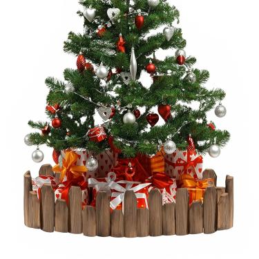 Imagem de ciAmore Cerca de Madeira para Árvore de Natal Ao Ar Livre, Bordas de Madeira Escalonadas, Painéis Decorativos de Estacas Pequenas para Barreiras de Árvores de Natal E Cercas de Paisagens(Pacote com 2)