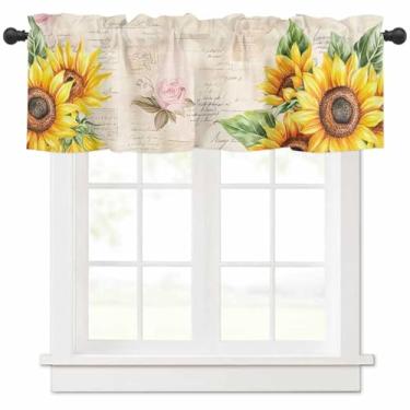 Imagem de Cortina de girassol para janela, folhas florais, vintage, bolso para varão, sanefa, cozinha, tratamento de janela para quarto, sala de estar, 106,7 x 30,5 cm