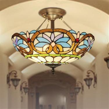 Imagem de Luminária pendente contemporânea de vidro colorido com LED, estilo americano criativo, para sala de estar, restaurante, quarto, hotel, casa de campo, corredor, café ou bar (C D40CM)