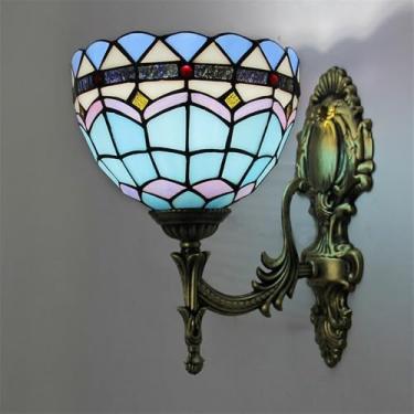 Imagem de Luminária de parede retrô americana com LED, estilo europeu de luxo, para sala de estar, quarto, escritório, casa de campo, hotel, restaurante, café, bar, corredor, com vidro colorido (Estil