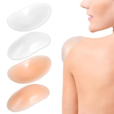Imagem de 2 pares de ombreiras de silicone para roupas femininas, almofadas de ombro antiderrapantes adesivas macias, almofadas de ombro push-up para ombros altos e baixos inclinados, blazer (transparente e