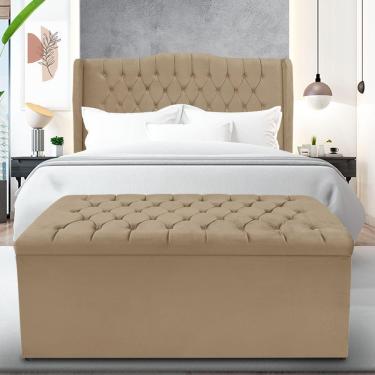 Imagem de Kit Cabeceira E Calçadeira Baú Dubai Queen 160 Cm - Veludo Bege Escuro