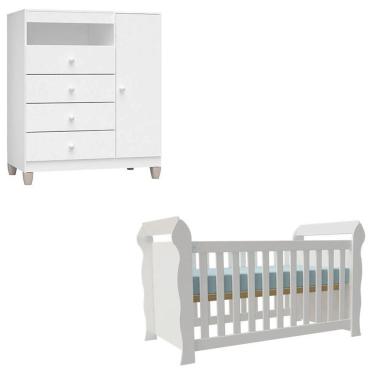 Imagem de Berço Americano Lara E Cômoda Infantil Ternura Baby Branco Brilho - Incorplac