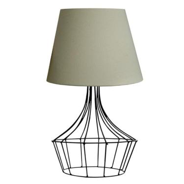 Imagem de Abajur De Mesa Aramado Balão Preto Bege Cúpula Algodão
