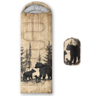 Imagem de lneffble Saco de dormir infantil com estampa de urso, adequado para crianças, meninos e meninas, portátil, impermeável, compacto e leve, ótimo para acampamento ao ar livre, mochila e caminhada