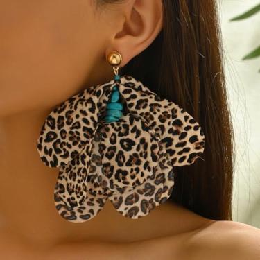 Imagem de Brincos florais para mulheres, brincos de flores, brincos de ouro, turquesa, com estampa de leopardo, estampa de zebra, El brinco boêmio, acessórios, joias, presentes