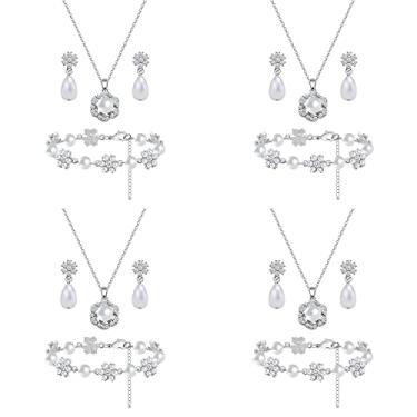 Imagem de Conjunto de joias de dama de honra para mulheres e meninas, pingente de flor banhado a ouro 18 K, prata e ouro rosa, com colar de pérolas, brincos, presente de dama de honra para casamento e pedido de casamento, festa e formatura, Zinco Vidro Pérola sintética, Pérola sintética