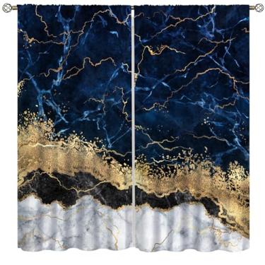 Imagem de Cortinas abstratas de mármore azul branco dourado texturizado líquido arte pintada moda textura de pedra impressão Rod Pocket tratamentos de janela para quarto, cozinha, sala de estar, jantar