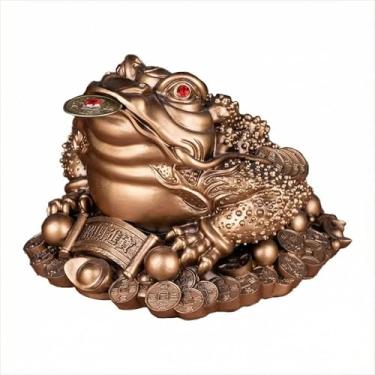 Imagem de Estátua de sapo grande para dinheiro – atrai riqueza e prosperidade, sapo Feng Shui de três pernas com moeda, sapo da sorte para caixa registradora, mesa de escritório, presente de aquecimento de casa