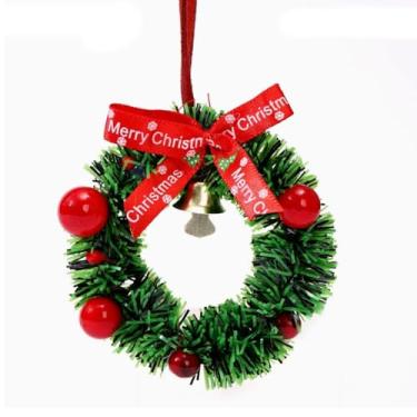 Imagem de Mini guirlanda de Natal, 1 peça, decoração de atmosfera de Natal, mini guirlanda de fita vermelha com sinos, enfeite de árvore, decoração de janela para arte de parede e sinos de enfeite de carro