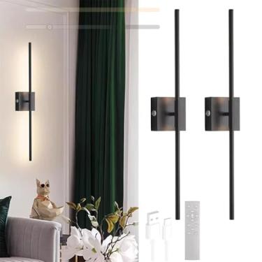 Imagem de GZZBMY LED Bateria Arandela com Controle Remoto Lâmpadas de Parede Reguláveis Interruptor de Toque Carregável Iluminação de Parede Sem Fio Rotativa 360° para Sala de Estar Quarto Escada (Preto, 2