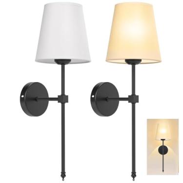 Imagem de Arandela de Parede, Arandela Sem Fio, Luminaria Sem Fio de Parede Longa(2 Peças), Sem Lâmpada, Candeeiro de Parede Sem Fios Preta, Adequado para Quartos e Salas de Estar